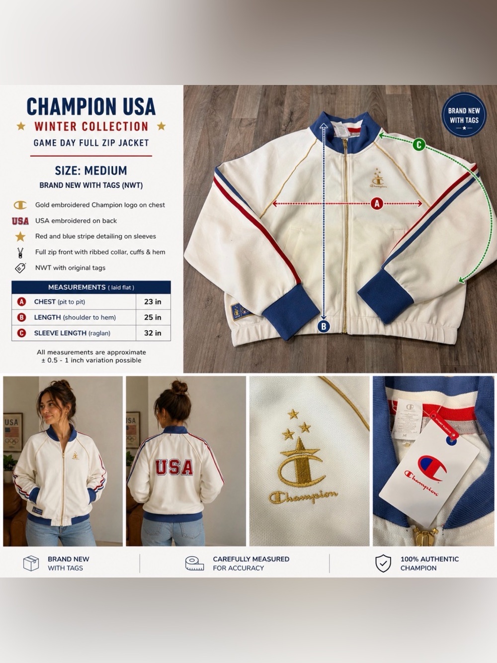 Champion USA Winter Collection Game Day Full Zip Jacket – NWT – Size Medium 🇺🇸
